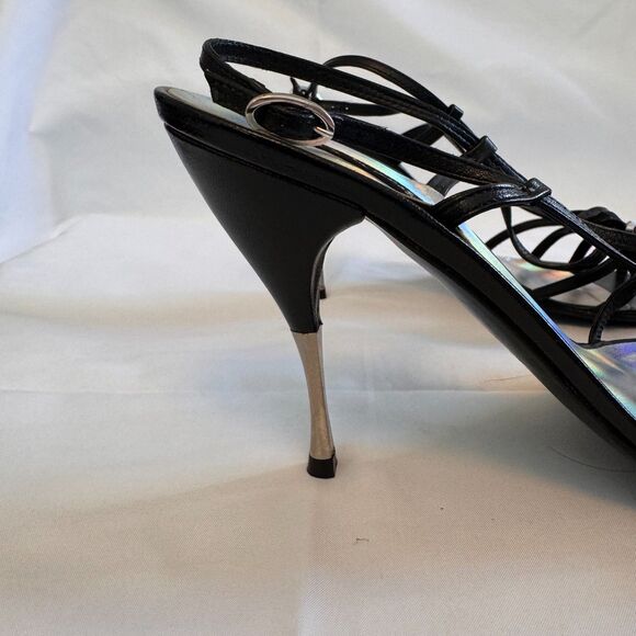 Mario Bologna Black Silver Strappy Sandal Stilleto Size 8.5 - Picture 4 of 8